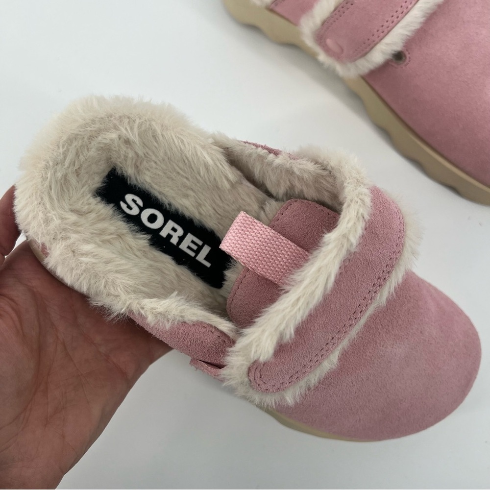 Sorel VIIBE Pink Suede Leather Shearling Slip On Adjustable Cozy Winter Loafers - Picture 2 of 5